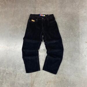Empyre Black Corduroy Pants Elastic Waist Embroidered Logo Y2K Kids Size 25